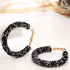 NEW! Geometric Round Shiny Austrian Crystal Hoops